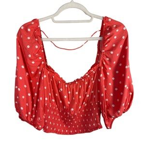 AFRM Red White Polka Dot Blouse Size M Cottagecore Festival Feminine Brunch